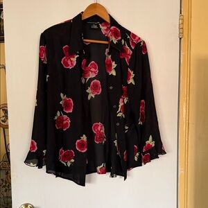 Chic Black and Red Floral Blouse